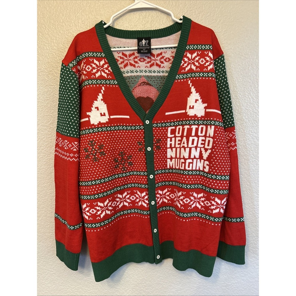 Buddy The Elf Movie Christmas Sweater Adult XL Cotton Headed Ninny Muggins